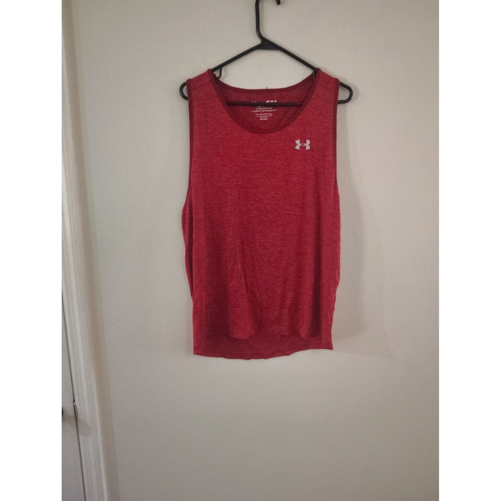 Under Armour Womens HeatGear The Tech Tank Red Heathered Fitted Gym Shirt LG